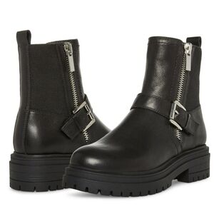 NWOT Blondo Gatwick Ankle Boot Moto Leather Gore Zip Buckle Waterproof Black 7.5